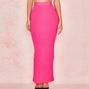 EVE' HOT PINK BANDAGE RIB MAXI SKIRT